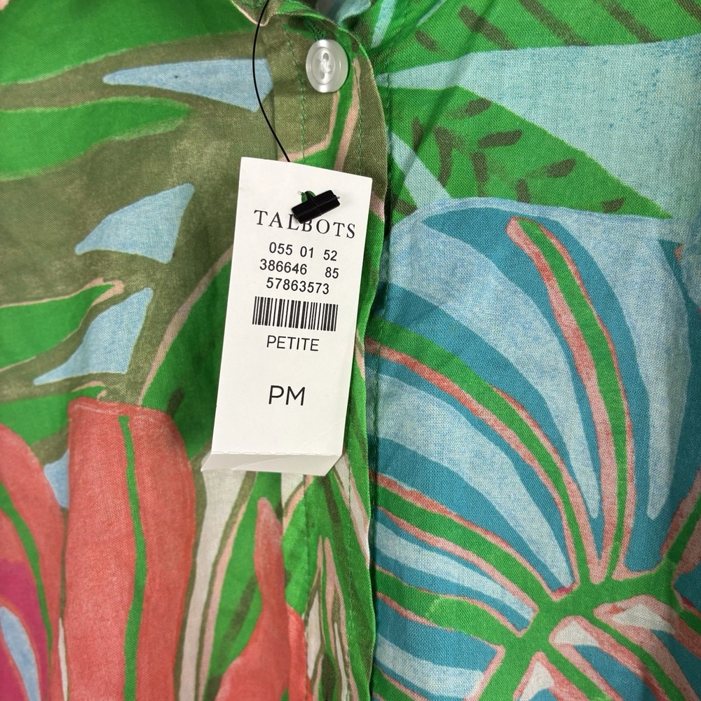 NWT Talbots Tropical Colorful Cotton Button Up Long Sleeve Shirt Medium Petite - Picture 5 of 6